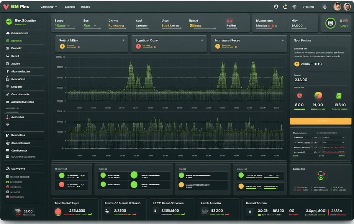 Abstract representation of a vendor risk scoring dashboard with colored status indicators